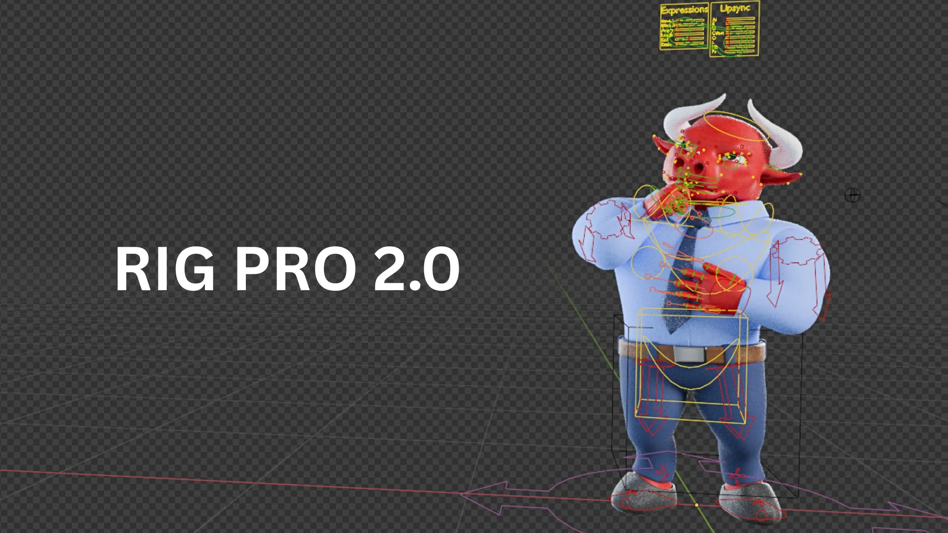 Autorig 2.0 rigging system with professional rig controls for business bull mascot